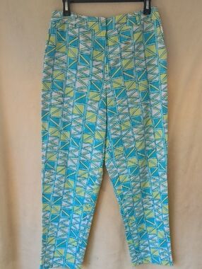 Talbots Geometric Straight Leg Pants in Teal, Lime & White